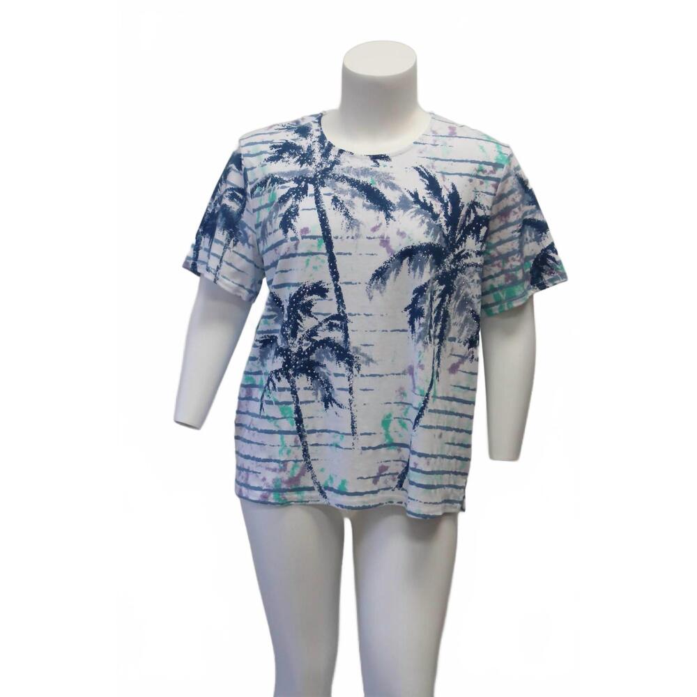 NEW SOUTHERN LADY women's denim forever stud top in white/blue